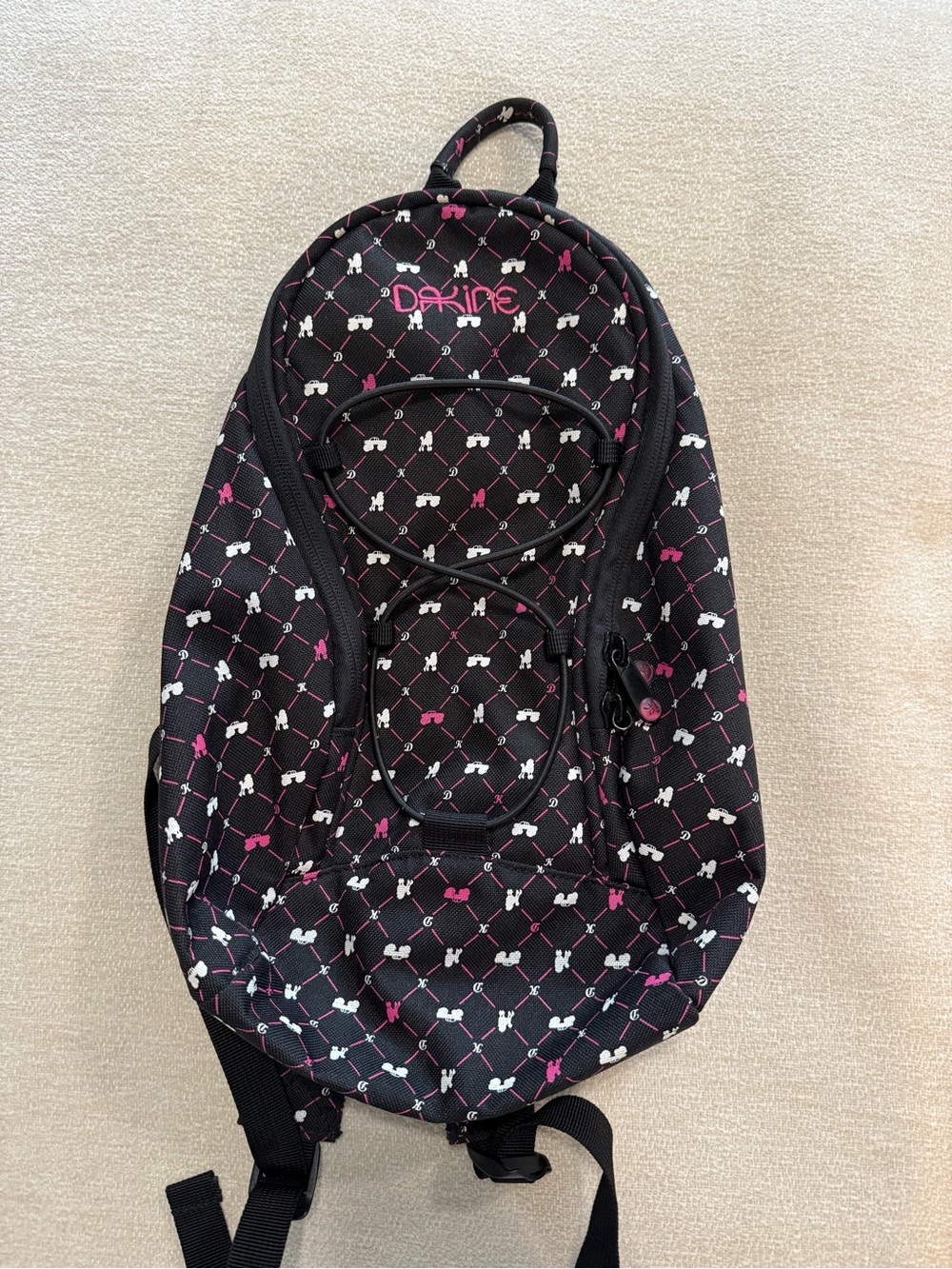 Dakine Black with Pink & White Pattern Backpack